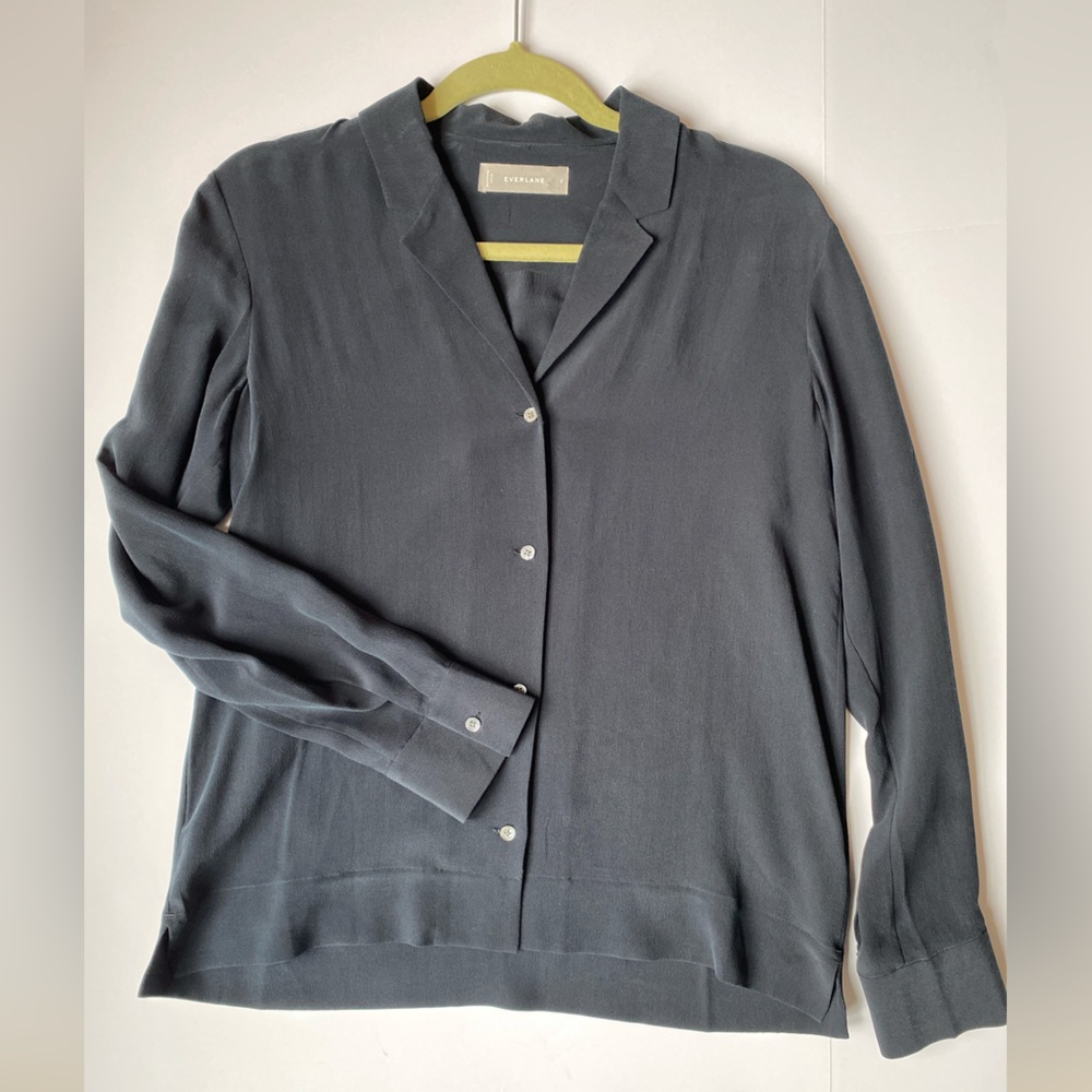 Everlane clean silk shirt, black, size 2